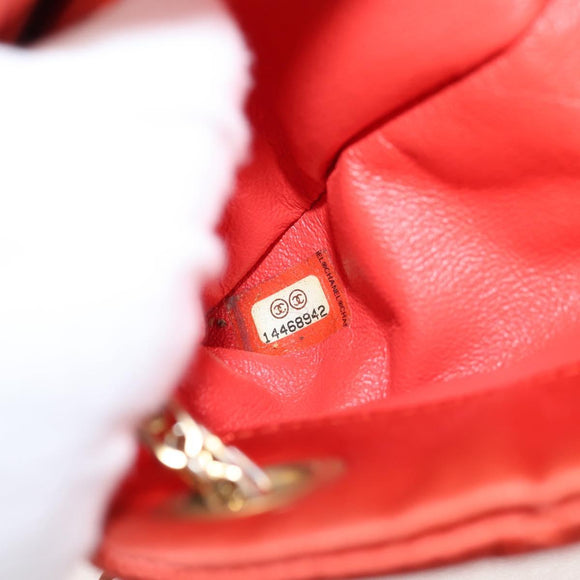 CHANEL Matelasse Chain Shoulder Bag Satin Orange Gold CC Auth 128193M