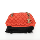 CHANEL Matelasse Chain Shoulder Bag Satin Orange Gold CC Auth 128193M-13