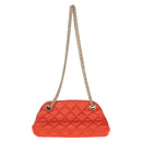 CHANEL Matelasse Chain Shoulder Bag Satin Orange Gold CC Auth 128193M-3