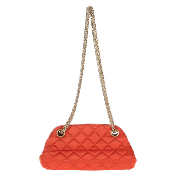 CHANEL Matelasse Chain Shoulder Bag Satin Orange Gold CC Auth 128193M
