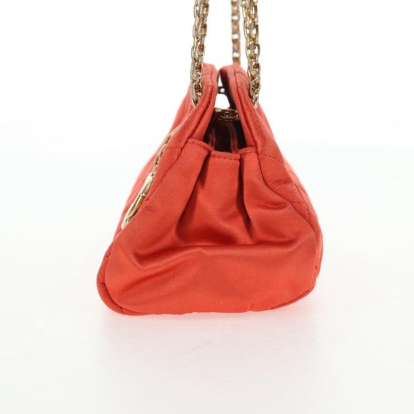 CHANEL Matelasse Chain Shoulder Bag Satin Orange Gold CC Auth 128193M