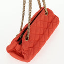 CHANEL Matelasse Chain Shoulder Bag Satin Orange Gold CC Auth 128193M-7