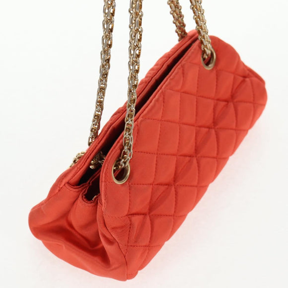 CHANEL Matelasse Chain Shoulder Bag Satin Orange Gold CC Auth 128193M