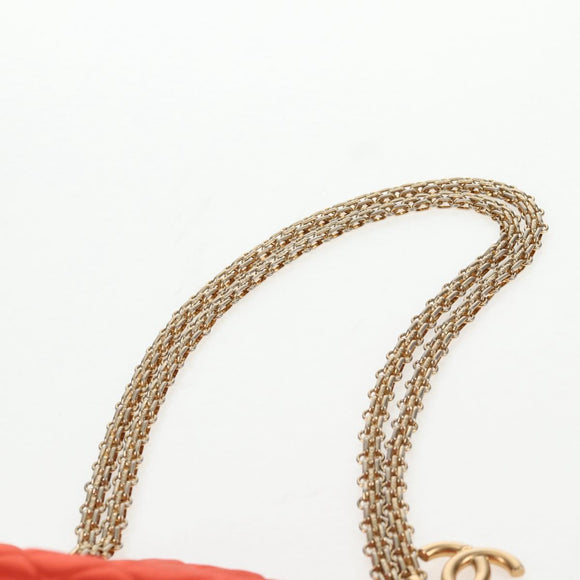 CHANEL Matelasse Chain Shoulder Bag Satin Orange Gold CC Auth 128193M