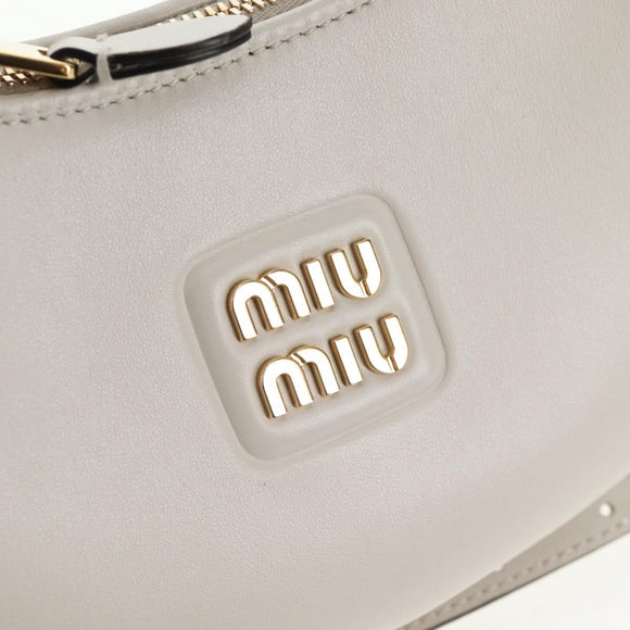 Miu Miu Hand Bag Leather 2way White Gold Auth 128194M