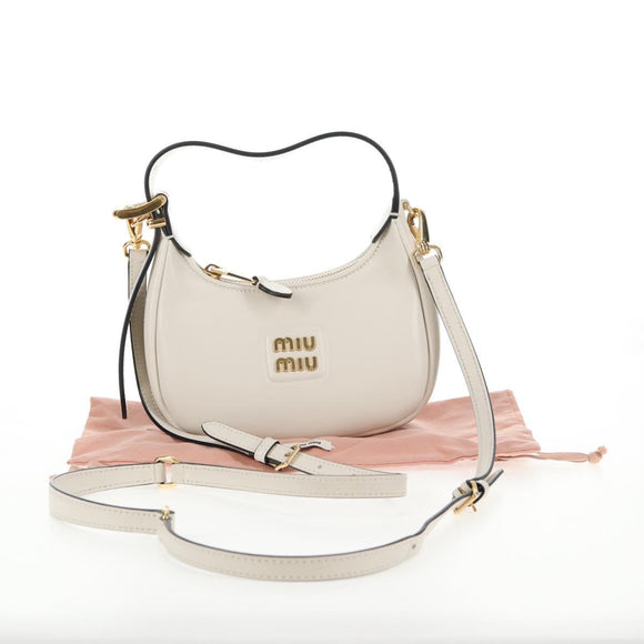 Miu Miu Hand Bag Leather 2way White Gold Auth 128194M