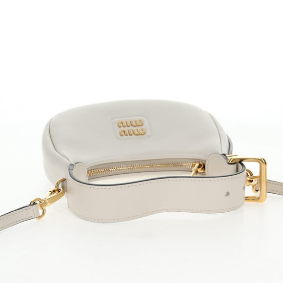 Miu Miu Hand Bag Leather 2way White Gold Auth 128194M