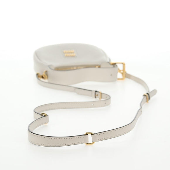 Miu Miu Hand Bag Leather 2way White Gold Auth 128194M