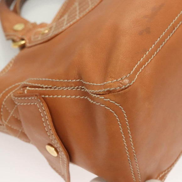 CELINE Hand Bag Leather Brown Gold Auth 128210