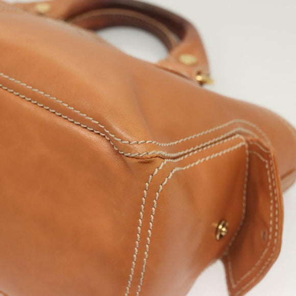 CELINE Hand Bag Leather Brown Gold Auth 128210