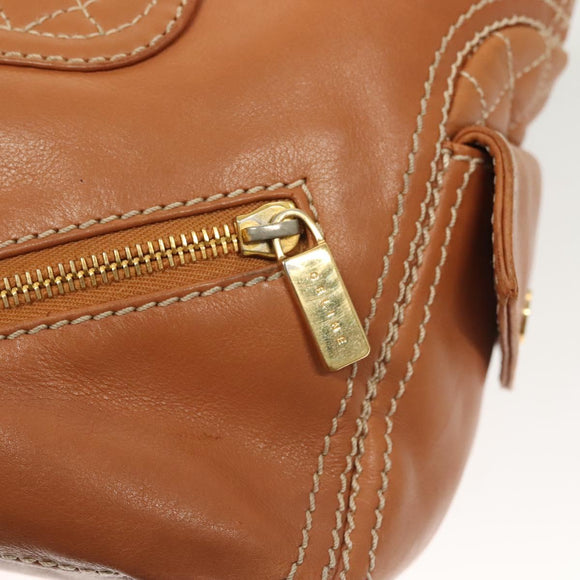 CELINE Hand Bag Leather Brown Gold Auth 128210
