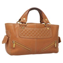 CELINE Hand Bag Leather Brown Gold Auth 128210-1