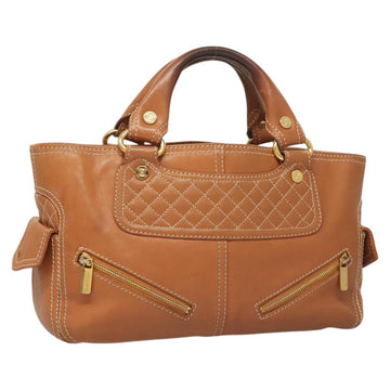 CELINE Hand Bag Leather Brown Gold Auth 128210