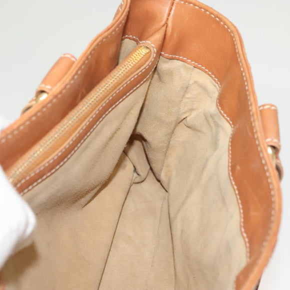 CELINE Hand Bag Leather Brown Gold Auth 128210