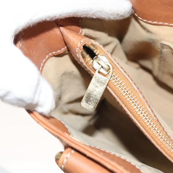 CELINE Hand Bag Leather Brown Gold Auth 128210