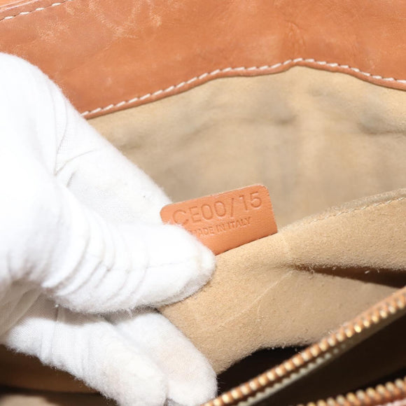 CELINE Hand Bag Leather Brown Gold Auth 128210
