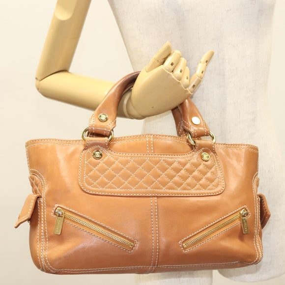 CELINE Hand Bag Leather Brown Gold Auth 128210