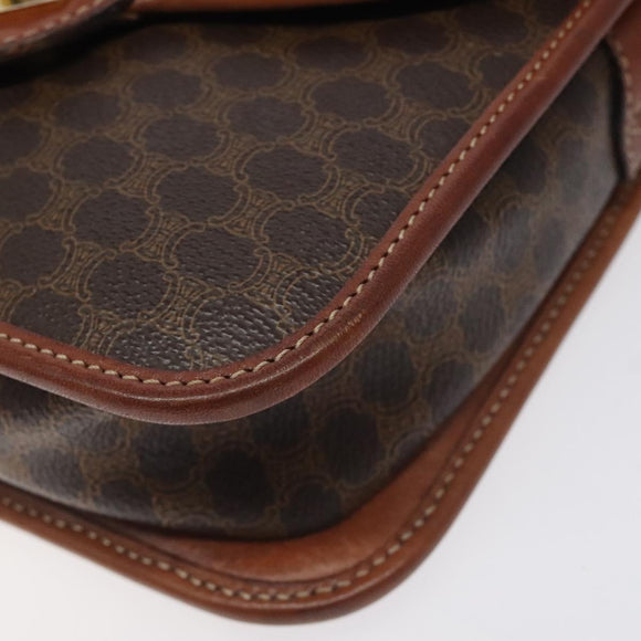 CELINE Macadam Canvas Shoulder Bag PVC Brown Gold Auth 128211