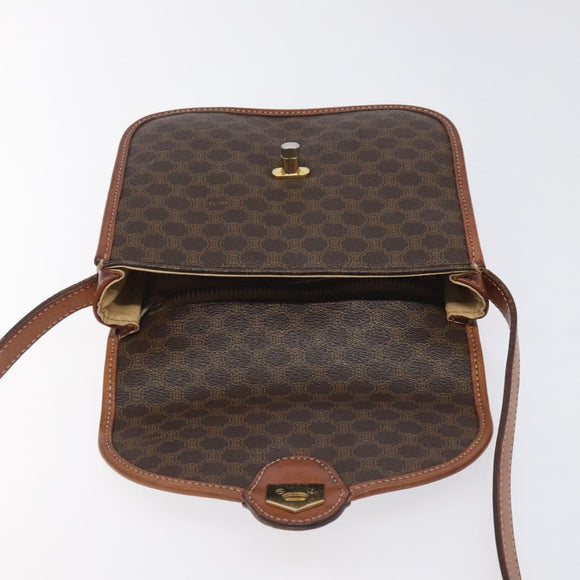 CELINE Macadam Canvas Shoulder Bag PVC Brown Gold Auth 128211