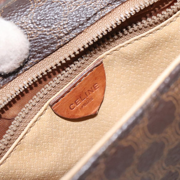 CELINE Macadam Canvas Shoulder Bag PVC Brown Gold Auth 128211