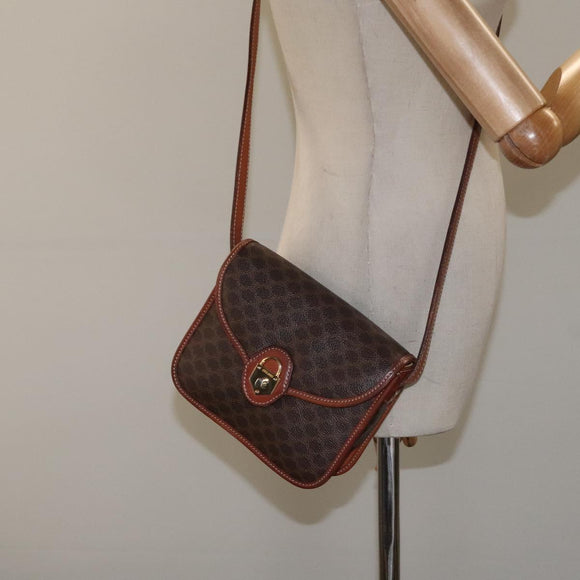CELINE Macadam Canvas Shoulder Bag PVC Brown Gold Auth 128211