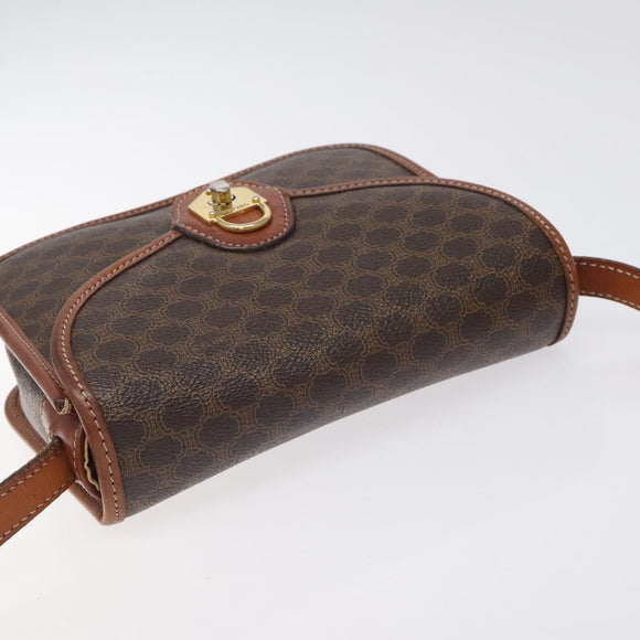 CELINE Macadam Canvas Shoulder Bag PVC Brown Gold Auth 128211