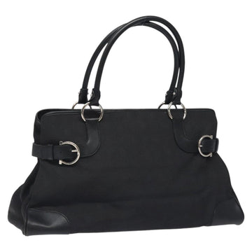 Salvatore Ferragamo Gancini Hand Bag Nylon Black Silver Auth 128232