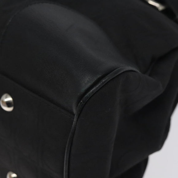 Salvatore Ferragamo Gancini Hand Bag Nylon Black Silver Auth 128232