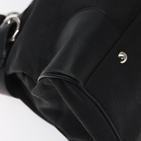 Salvatore Ferragamo Gancini Hand Bag Nylon Black Silver Auth 128232