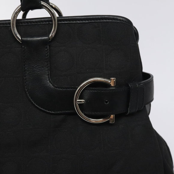 Salvatore Ferragamo Gancini Hand Bag Nylon Black Silver Auth 128232
