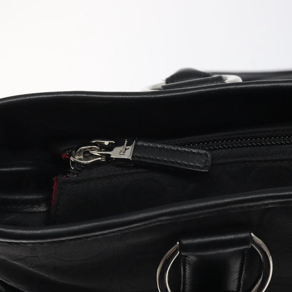 Salvatore Ferragamo Gancini Hand Bag Nylon Black Silver Auth 128232