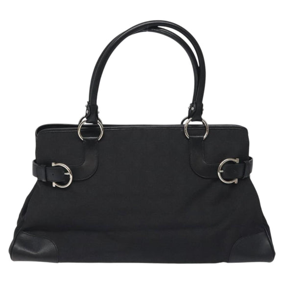 Salvatore Ferragamo Gancini Hand Bag Nylon Black Silver Auth 128232
