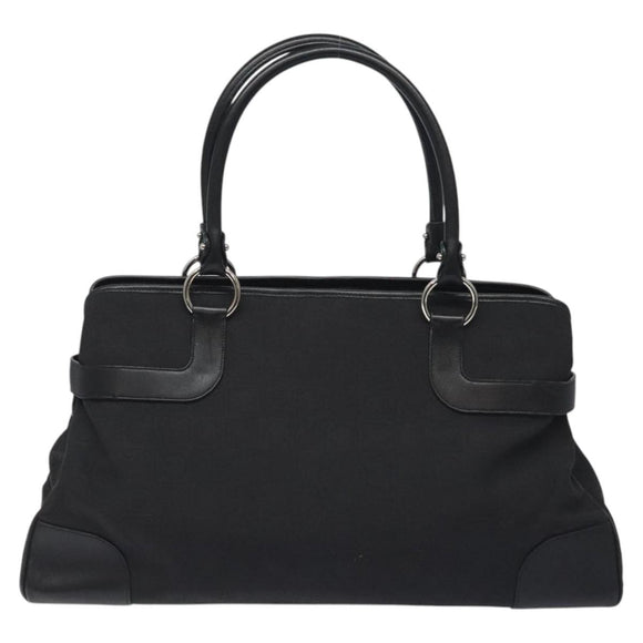 Salvatore Ferragamo Gancini Hand Bag Nylon Black Silver Auth 128232