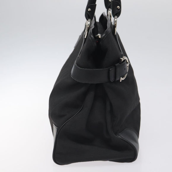 Salvatore Ferragamo Gancini Hand Bag Nylon Black Silver Auth 128232