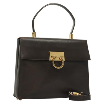Salvatore Ferragamo Gancini Hand Bag Leather 2way Brown Gold Auth 128233