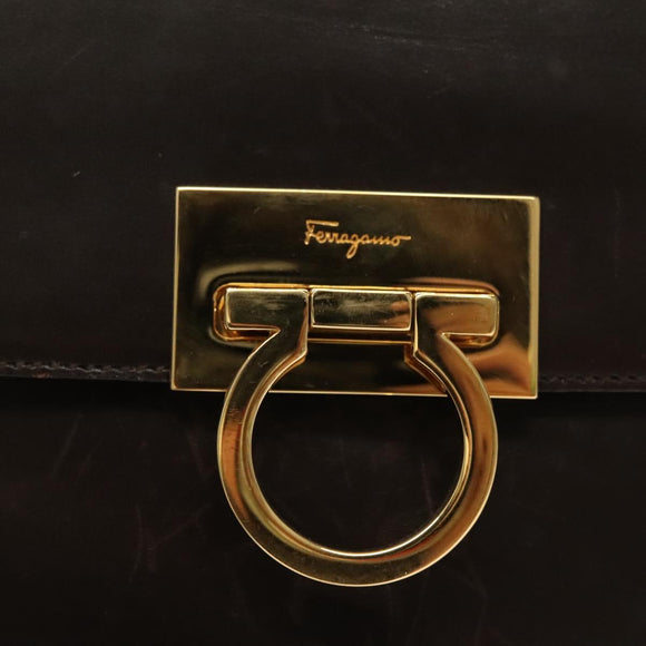 Salvatore Ferragamo Gancini Hand Bag Leather 2way Brown Gold Auth 128233