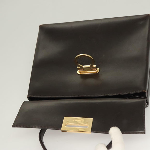 Salvatore Ferragamo Gancini Hand Bag Leather 2way Brown Gold Auth 128233