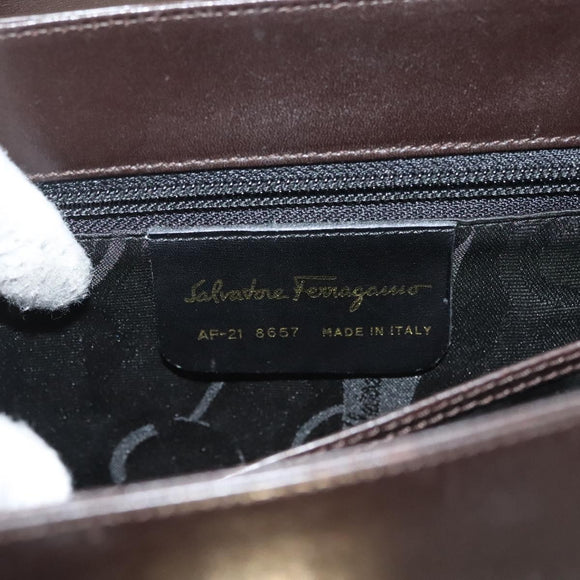 Salvatore Ferragamo Gancini Hand Bag Leather 2way Brown Gold Auth 128233