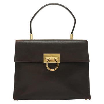 Salvatore Ferragamo Gancini Hand Bag Leather 2way Brown Gold Auth 128233 - 0