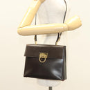Salvatore Ferragamo Gancini Hand Bag Leather 2way Brown Gold Auth 128233-23