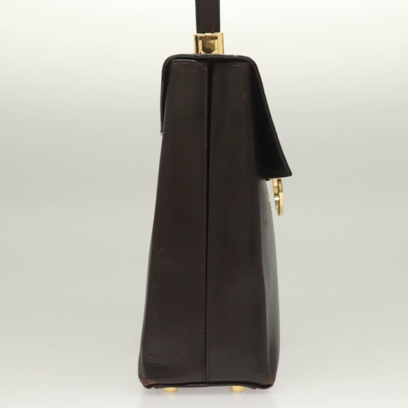 Salvatore Ferragamo Gancini Hand Bag Leather 2way Brown Gold Auth 128233