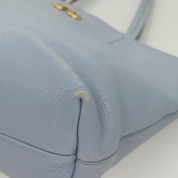 Salvatore Ferragamo Gancini Hand Bag Leather Light Blue Gold Auth 128234