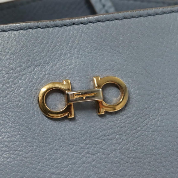 Salvatore Ferragamo Gancini Hand Bag Leather Light Blue Gold Auth 128234