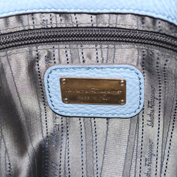 Salvatore Ferragamo Gancini Hand Bag Leather Light Blue Gold Auth 128234