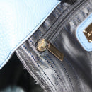 Salvatore Ferragamo Gancini Hand Bag Leather Light Blue Gold Auth 128234-19