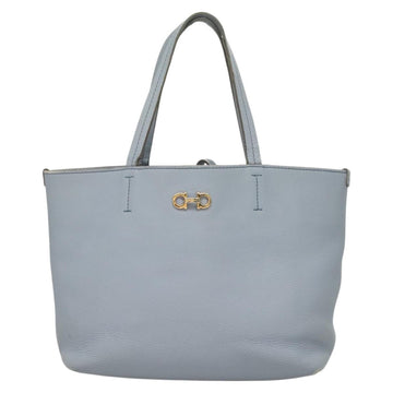 Salvatore Ferragamo Gancini Hand Bag Leather Light Blue Gold Auth 128234 - 0