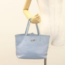 Salvatore Ferragamo Gancini Hand Bag Leather Light Blue Gold Auth 128234-22