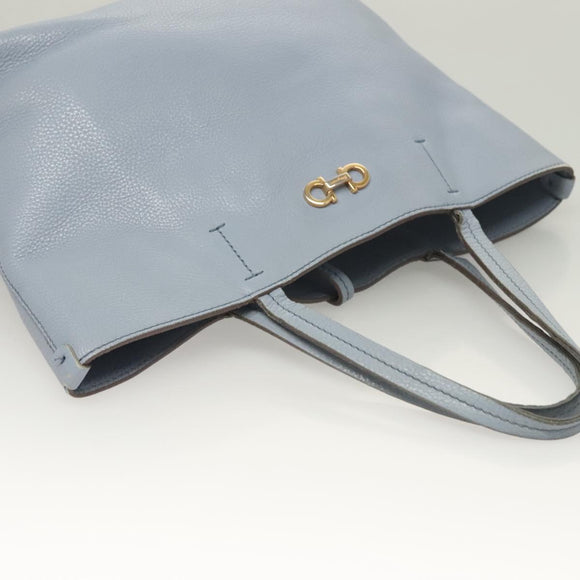 Salvatore Ferragamo Gancini Hand Bag Leather Light Blue Gold Auth 128234