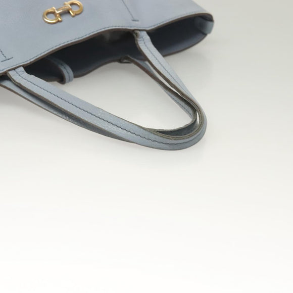 Salvatore Ferragamo Gancini Hand Bag Leather Light Blue Gold Auth 128234
