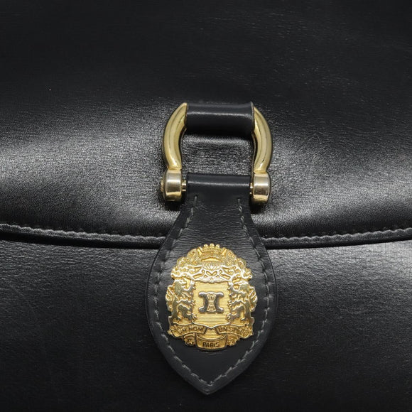 CELINE Shoulder Bag Leather Black Gold Auth 128236
